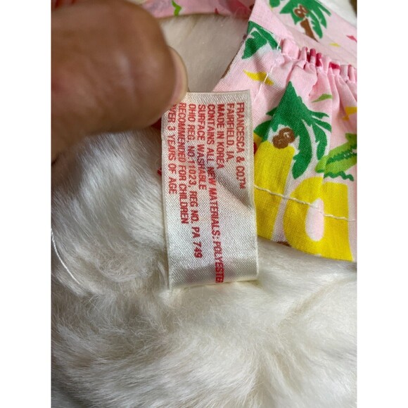 BURDINES VINTAGE FLORIDA PLUSH TEDDY BEAR Vintage 1987 in Flamingo Dress White - Picture 5 of 6